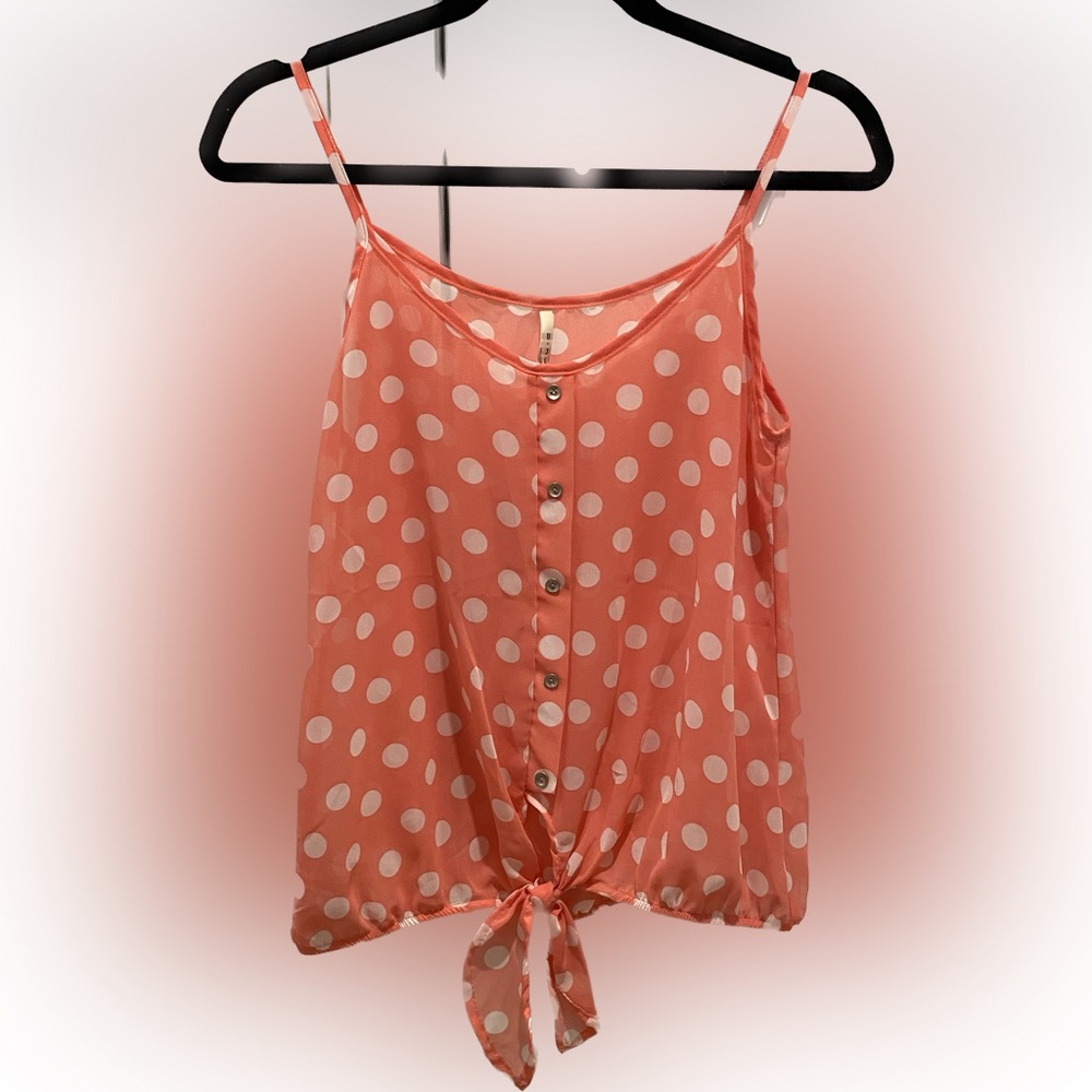 Pink & White Polka Dot Sheer Top, Small
